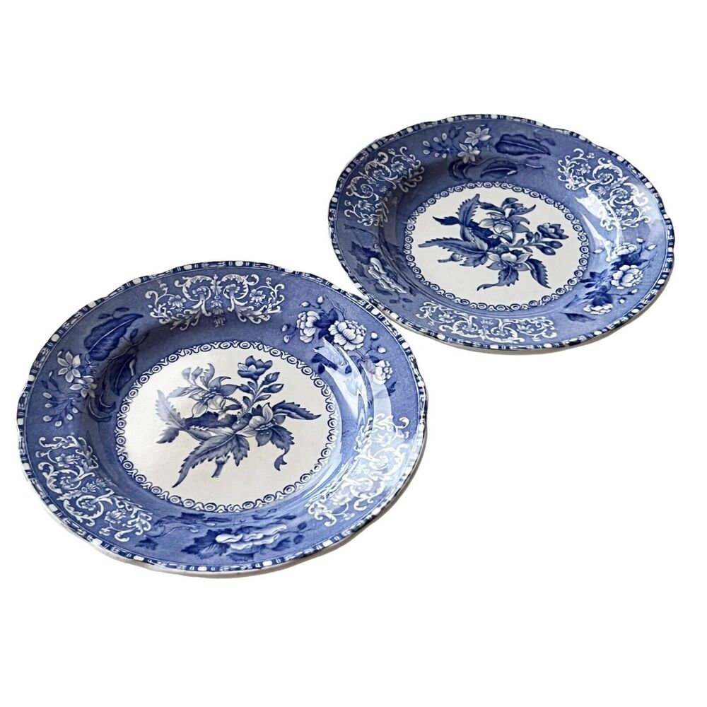 x2 Antique Copeland Spode Camilla Saucer Underplate Replacement Blue White